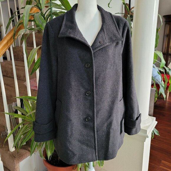LRL Lauren Ralph Lauren Reefer Coat A-Line Wool Blend Charcoal Size XL Lined - Picture 2 of 11
